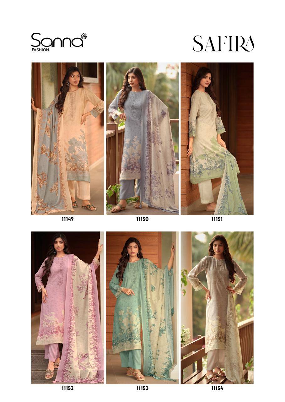 SAFIRA By SANNA Fashion 11149 TO 11154 series Beautiful Festive Suits Stylish PURE HAMP LINEN PRINTED Dresses At Wholesale Price